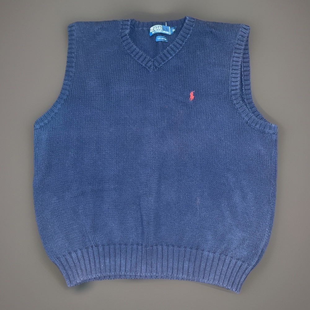 Vintage Polo Ralph Lauren Cotton Knit Sweater Vest Men's XL Preppy Grandpa Core